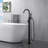 Euro Collection Single Handle Floor Mounted Roman Tub Filler Faucet with Hand Shower - Matte Black-36865954