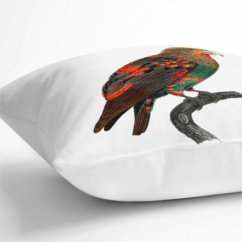 Brown-Necked Parrot Square Throw Cushion, 55 x 55 cm, White
