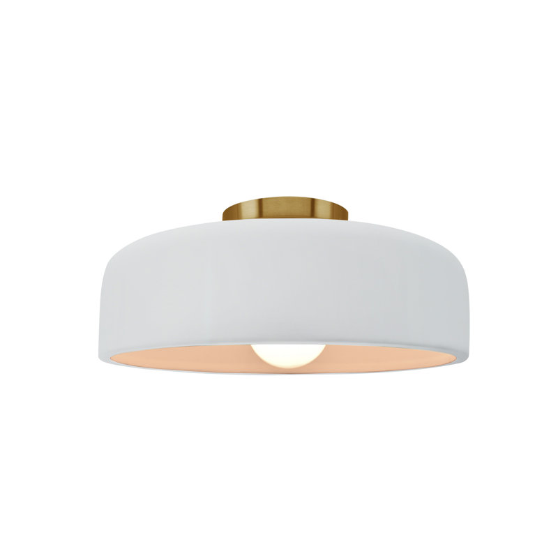 Plafonnier semi-encastré en céramique Dottie, Laiton brossé, Blanc brillant / blanc brillant, H 6 po x l 10 po x P 10 po