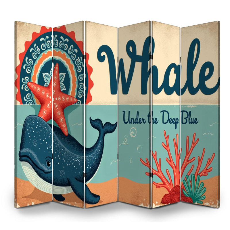 Cloison pliante 6 panneaux paravent Royal Water Whale Underwater, 6, 71" H x 96" W x 1" D