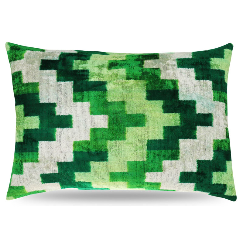 Handmade Luxury Decorative Rectangular Pillow Cover & Insert, Green/White