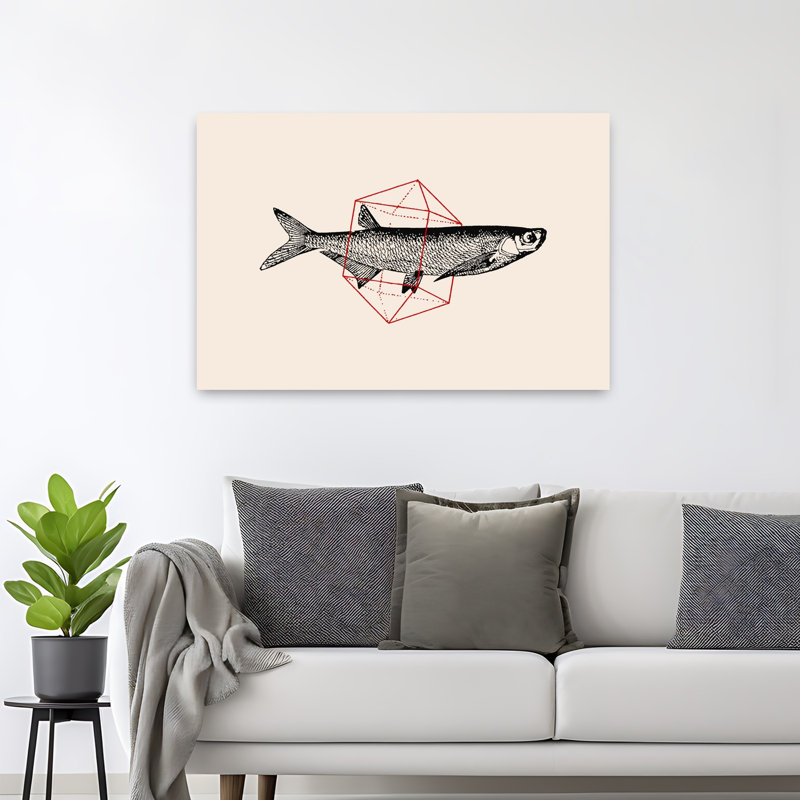 Poisson, géométrie abstraite, paysage côtier de poissons, art mural, H 32 po x l 48 po