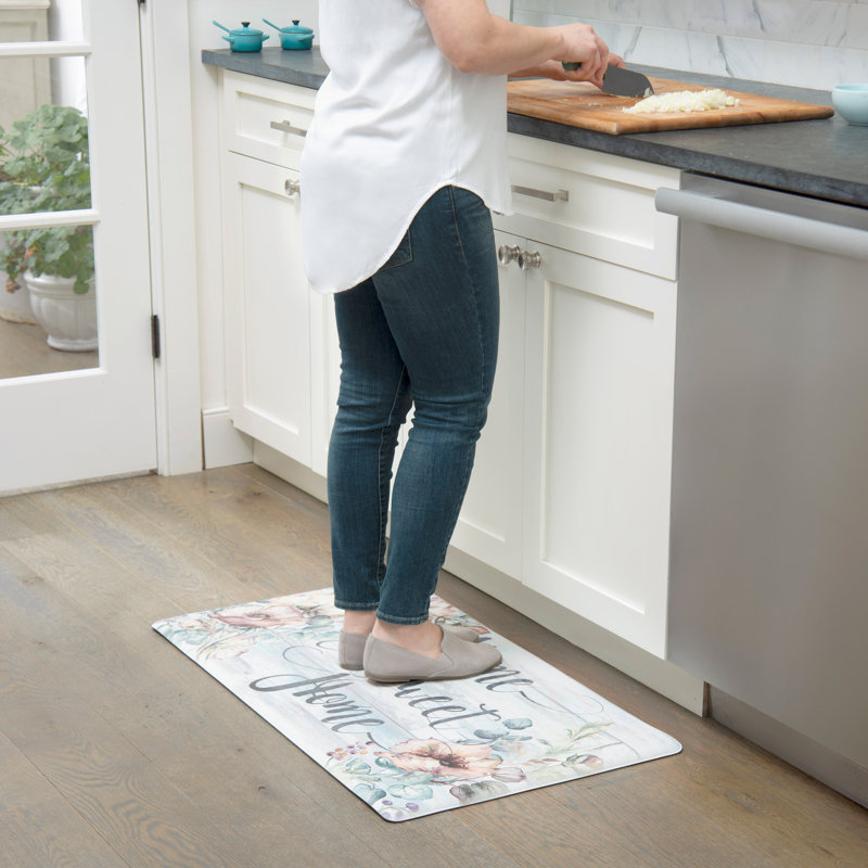 Grey Blue Floral Anti-Fatigue Kitchen Mat, 20"x36"