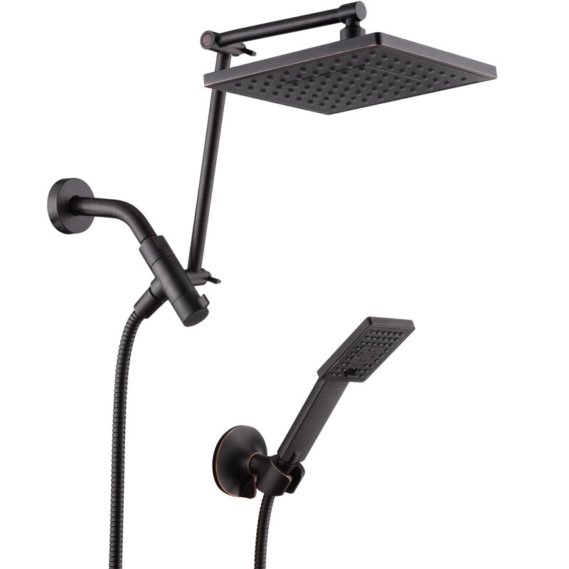 High-Pressure Dual Shower Head System With Extendable Arms - 8" Adjustable Square Rainfall & Handheld Shower Combo, Chrome