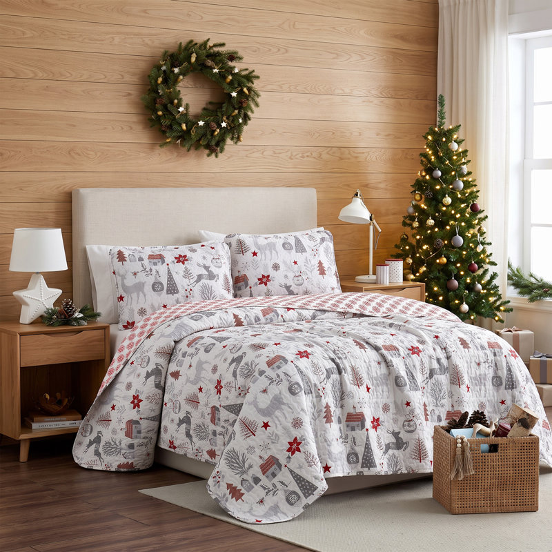 Ensemble de couette réversible surdimensionnée Holly Jolly Lane de Southshore Fine Linens, en microfibre doublement brossée 100 g/m², comprenant une couette et une taie d'oreiller, pour les fêtes, taille simple/simple XL.