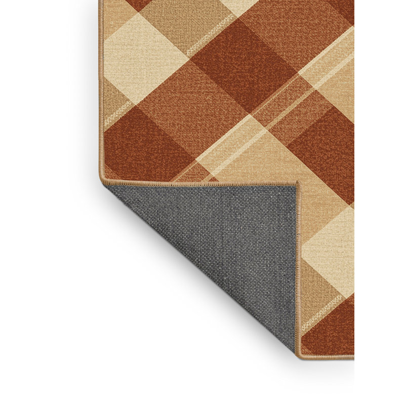 Tapis moelleux moelleux traditionnel à motif écossais brun - Reliure brun clair, 4 x 6