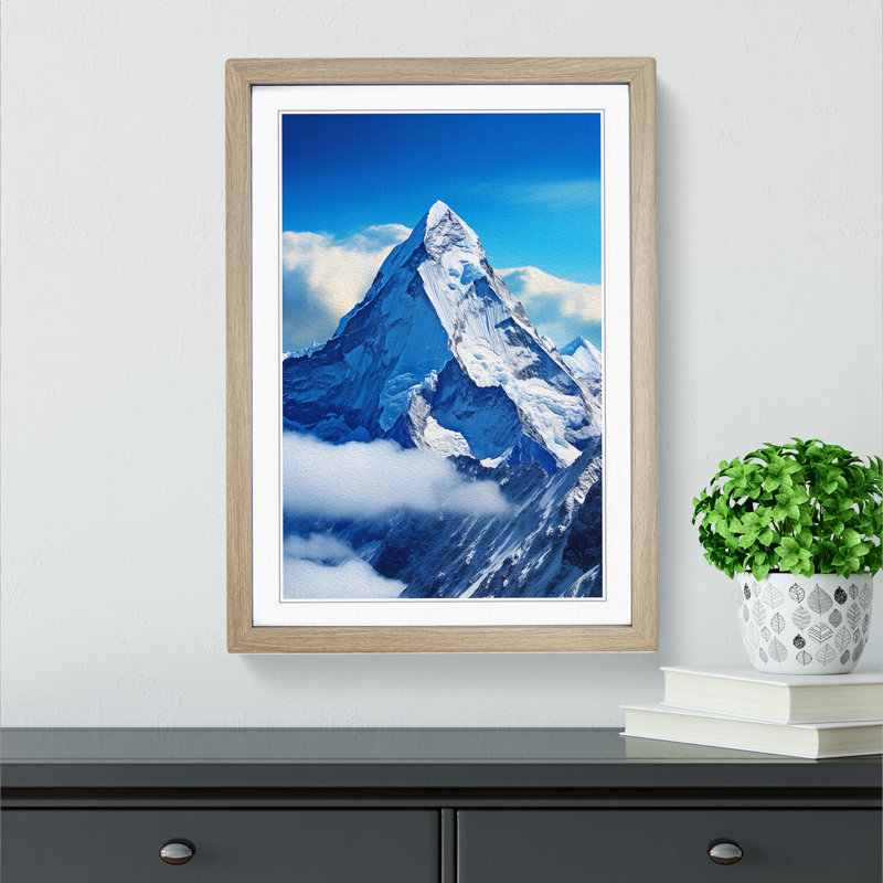 Mount Everest Constructivism - Single Picture Frame Print on Wood, 34cm H x 25cm W x 2cm D, Oak Framed