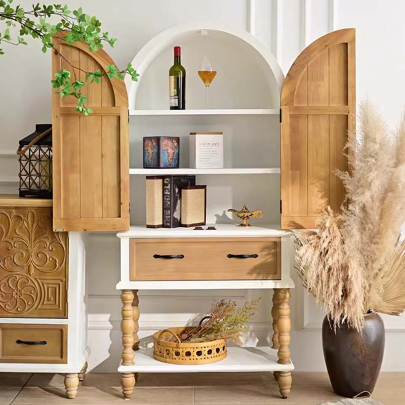 French Country Style Carved Storage cabinet, White/Wood