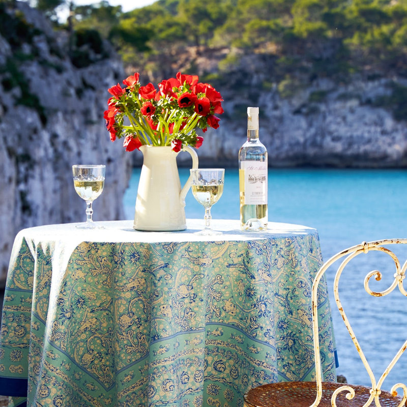 La Mer Handmade Floral Tablecloth, Blue/Light Blue