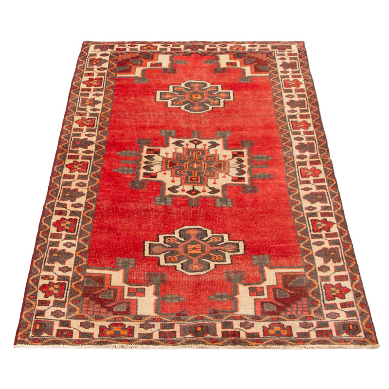 Tapis rouge fait à la main de conception unique 4 pi 0 po x 7 pi 9 po Andelz