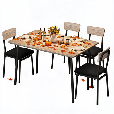 Ensemble de table de salle à manger pour 4 personnes avec 4 chaises rembourrées, ensemble de 4 chaises de table de cuisine en bois avec bords biseautés, ensemble de table de salle à manger pour 4 personnes, petit espace, appart.