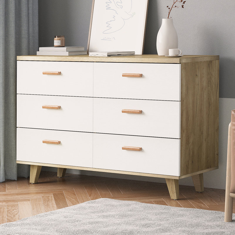 6 - Drawer Dresser  Buffet Server Console Table Storge Cabinet Solid Wood Handle Table Leg