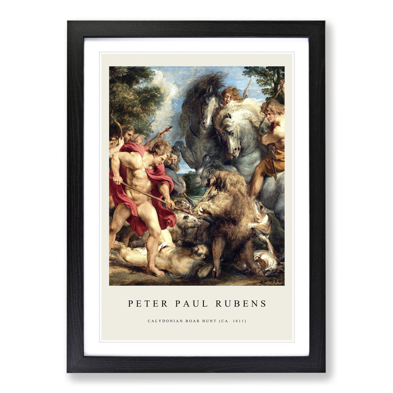 Attack by Peter Paul Rubens - Picture Frame Graphic Art, 48cm H x 36cm W x 2cm D, Black Framed