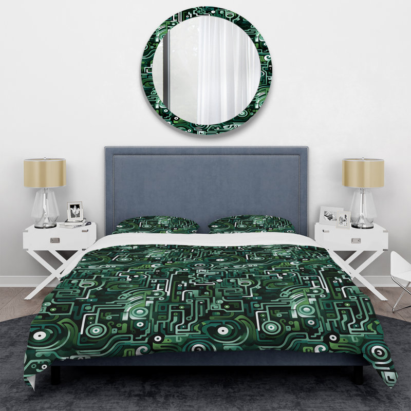 Literie Green Techno Fusion Maze, Housse de couette pour grand lit et 2 taies décor