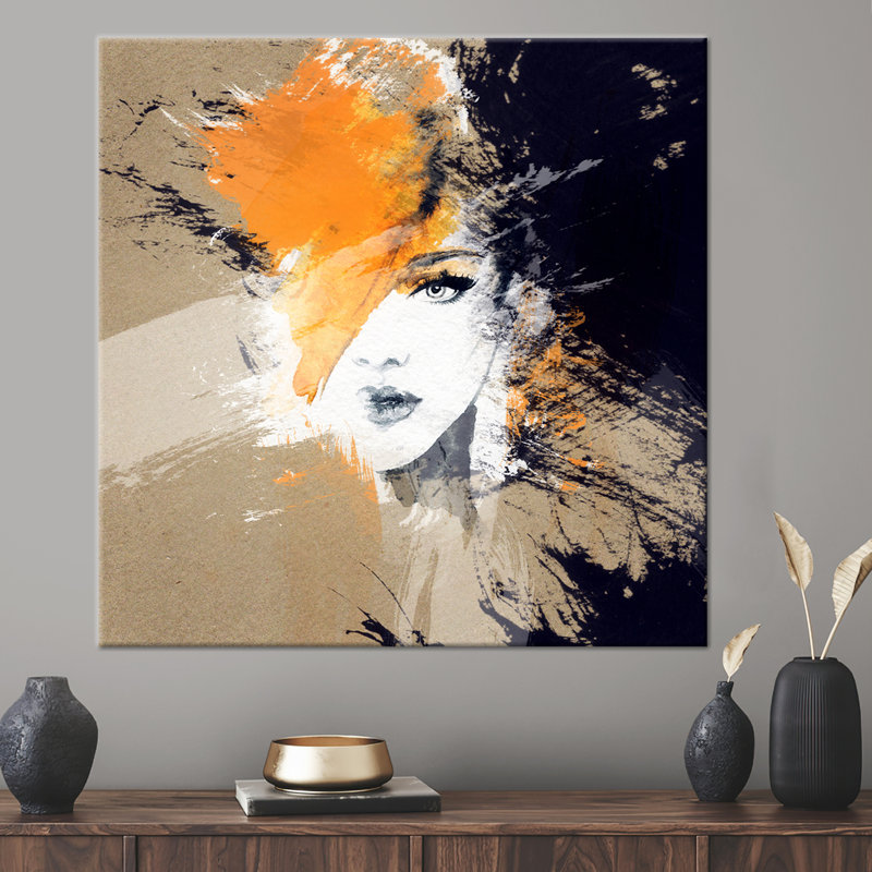 Modern Abstract Woman Portrait Canvas Art - Luxury Face Printed Wall Decor for Room, 20 cm H x 20 cm W, Wrapped Canvas