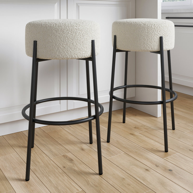 Tabouret , Tabouret de bar (siège d'une hauteur de 29 po), Polyester blanc / cadre noir mat, 2