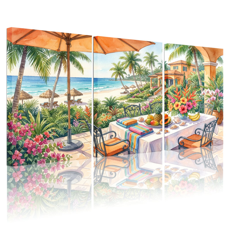 Paysage et nature, plage tropicale avec palmiers, H 18 po x l 36 po