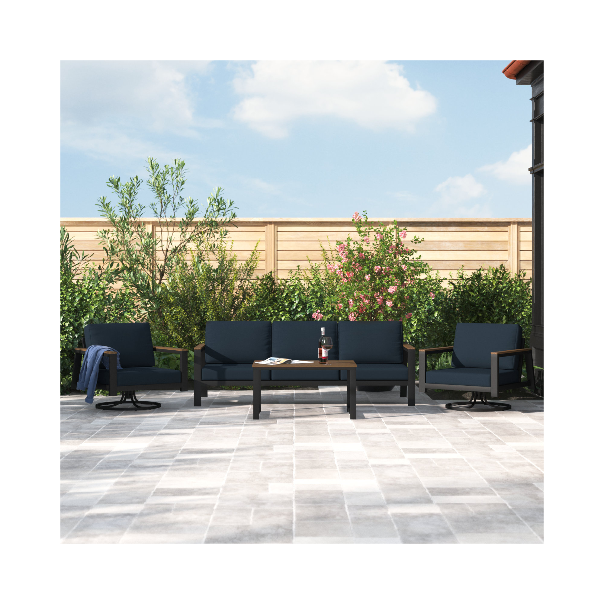 Townsend 5 Person Seating Group with Sunbrella Cushions, Canvas Navy Sunbrella® Canvas