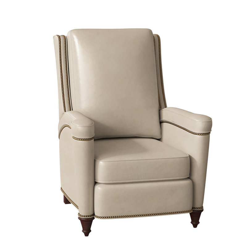 Mayes Recliner, Mahogany, Aline Light Gray Stonewash Genuine Leather, French Natural