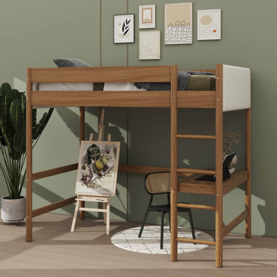 Twin Size Loft Bed With Integrated Desk Wrapped In Teddy Fleece Fabric