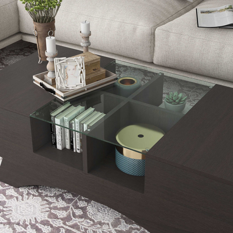 Madilynn Glass Top Single Coffee Table, Espresso