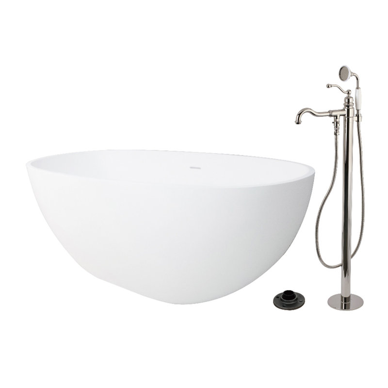 Baignoire autoportante ovale à deux extrémités de surface solide de 65 pouces avec robinet et drain Kingstonstone