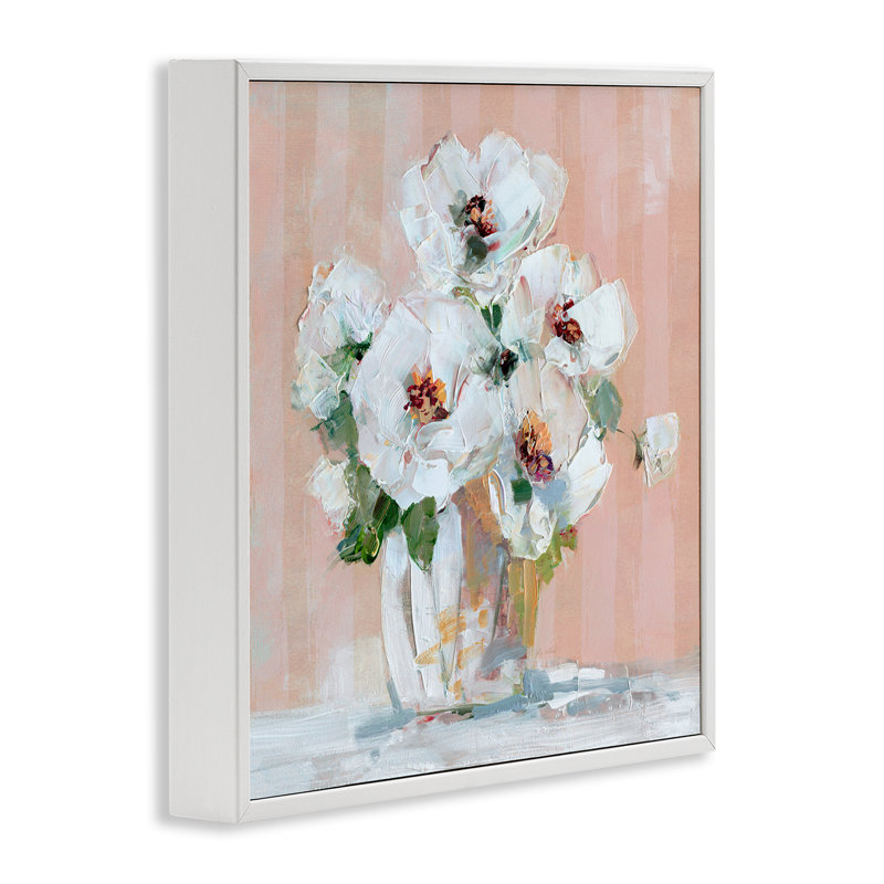 Coquelicots blancs sur fond rose, estampe numérique par Sally Swatland, Estampe numérique encadrée blanc bord de mer
