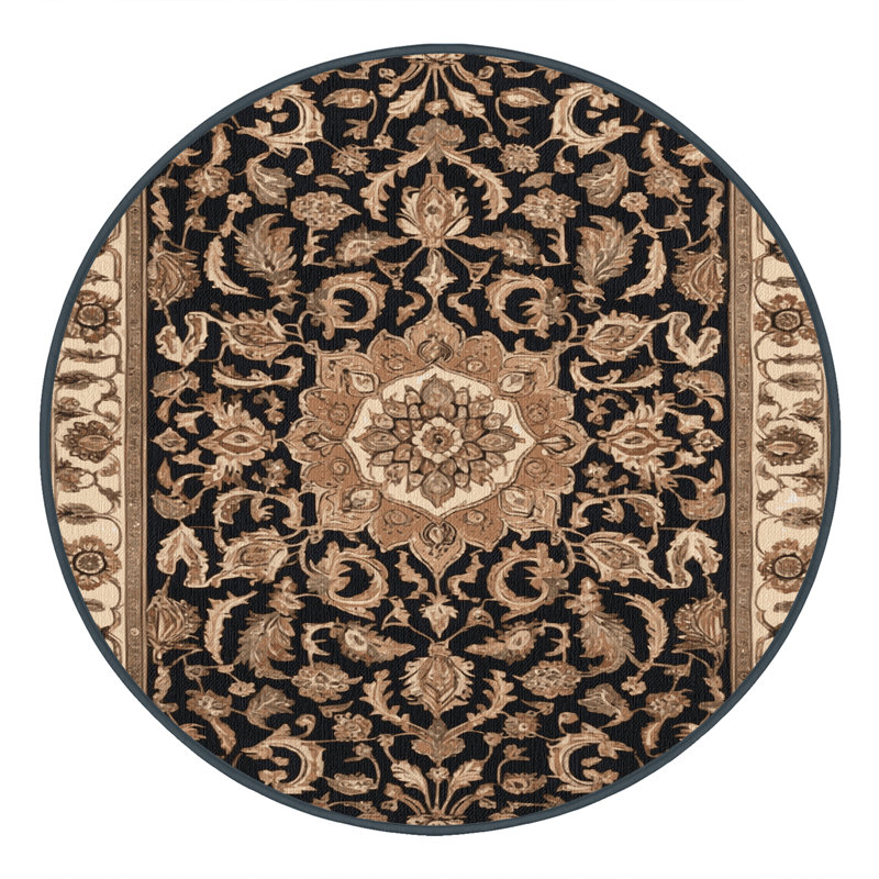 Machine Washable Persian Brown Area Rug, Round 5'