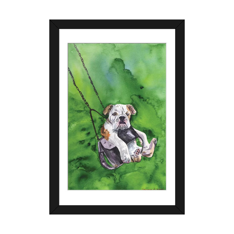 "american bouledogue chiot" , impression sur toile, H 24 po x l 16 po x P 1 po, Papier d'art encadré noir, Blanc