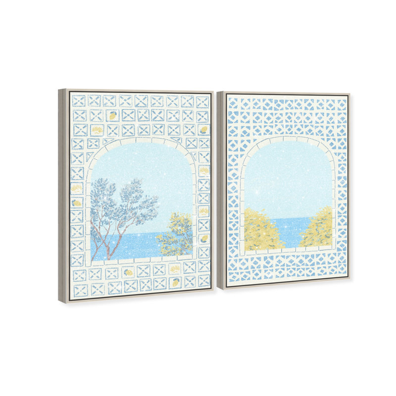 Mediterranean Window Set Set by Oliver Gal, 110"H x 74"W, Silver Floater Frame