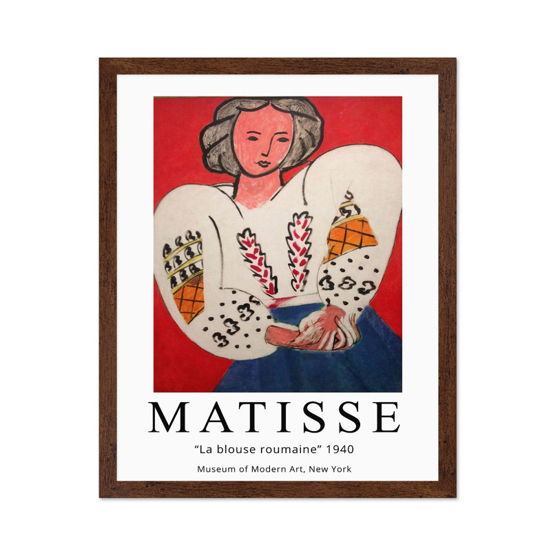 Henri Matisse - La Blouse Roumaine No1, H 24 po x l 32 po, Affiche, Encadrement brun