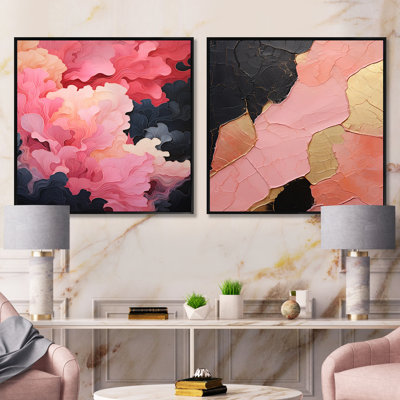 Minimalisme - Poteries roses - Collages abstraits, ensemble de 2 collages carrés