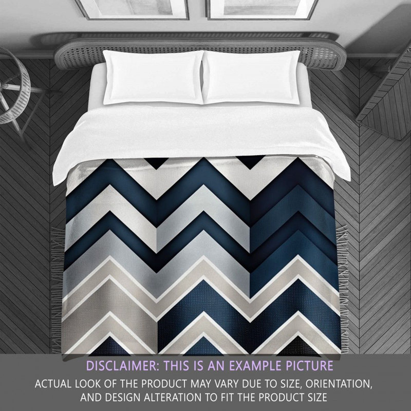 Chevron Comforter, Twin Comforter, Navy/Silver