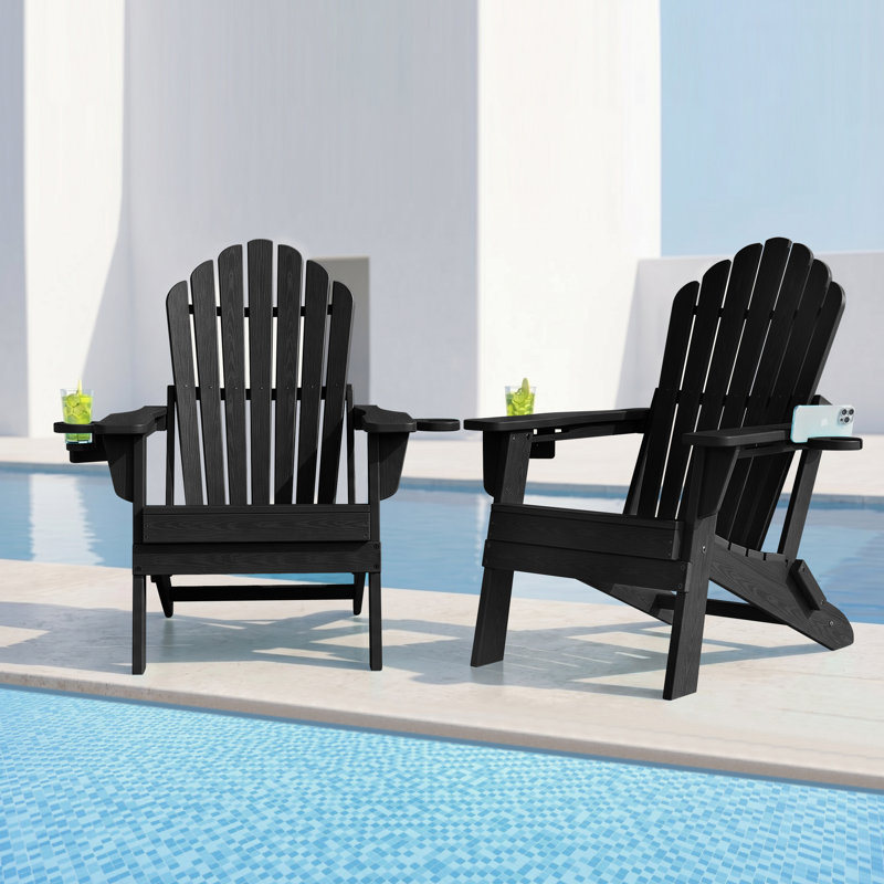 Ensemble de 2 chaises pliantes Adirondack en PEHD avec deux porte-gobelets, chaises de patio en tout temps