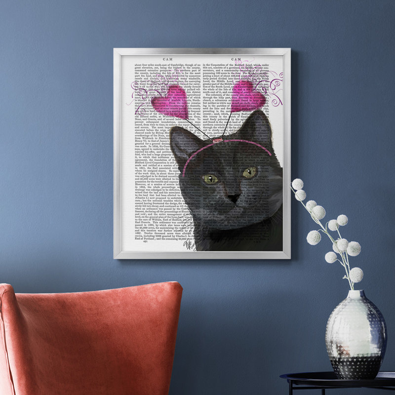 «Black Cat Valentines», toile encadrée de qualité supérieure - prête à être accrochée, Argent, H 20 po x l 16 po