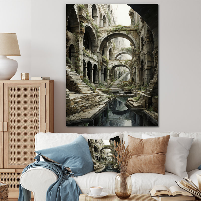 Tunnel architectural de Ruinns, symphonie encadrée sur toile, H 32 po x l 24 po x P 1 po, Toile tendue
