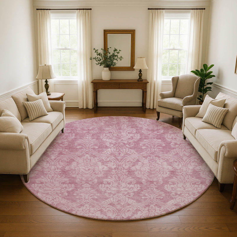 Premium Machine Washable Honig AMF1659 Damask Rug, Round 8'