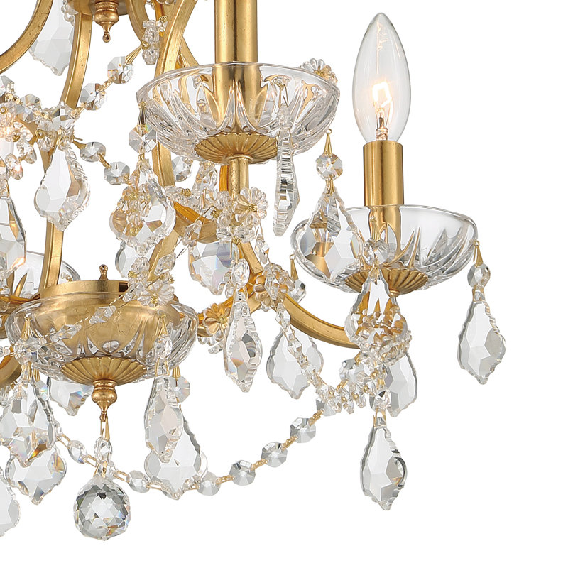 Berthold 4 - Light Candle Style Classic / Traditional Chandelier with Crystal Accents, Antique Gold, Clear
