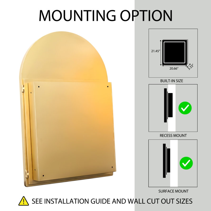 Miroir encastré ajustable pour armoire à pharmacie 24 po H 35,8 po Dayveon, Or