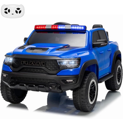 12V Licensed RAM 2-Seater Kids Ride On Police Truck, Electric Car w/ Remote, 3 Speeds, Suspension, LED Lights & Music