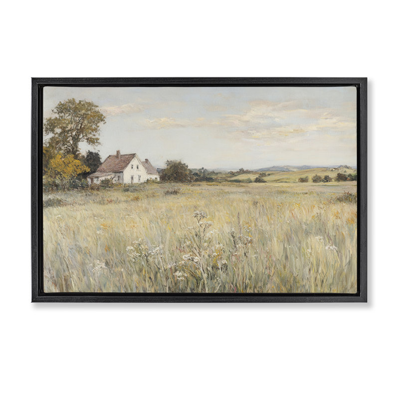 Country Living dans un cadre flottant Golden Meadow, design par Petal Prints Design, 21 x 31, Jet Black Floater Framed