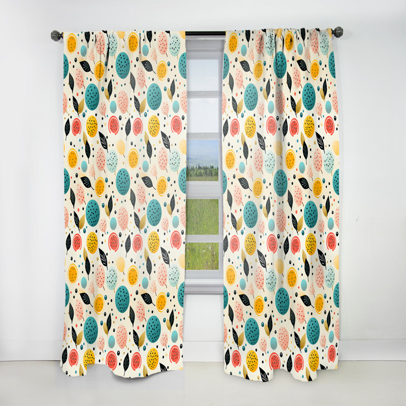 Rideau obscurcissant Mid-Century à motif de fruits pastel III - 1 panneau, L 52 po x L 90 po
