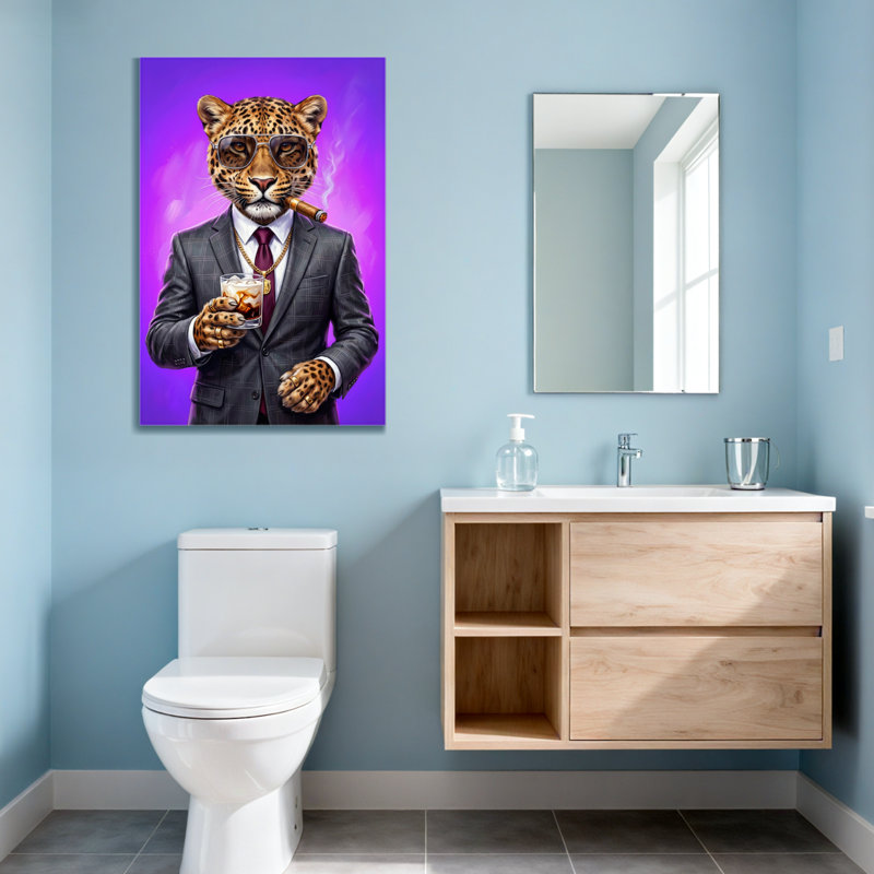 Animaux léopard en costume avec cigare et cocktail, H 18 po x l 12 po