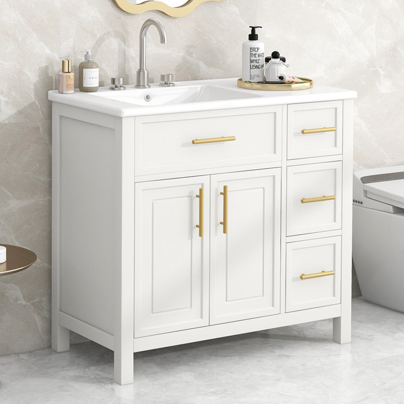 Meuble-lavabo simple 36 po avec comptoir en céramique 36 po, Blanc