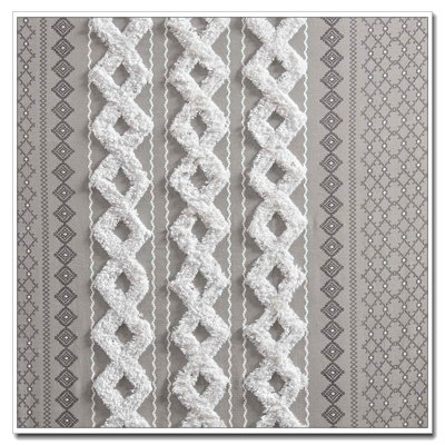 Cotton Printed Curtain Panel with Chenille Stripe and Lining Gray 50x95"
