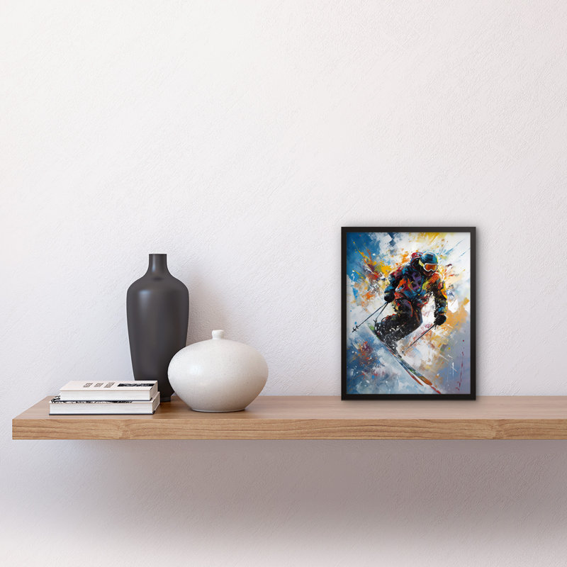 Loconte Skier Skiing Down Slope Vibrant Splat - Single Picture Frame Print