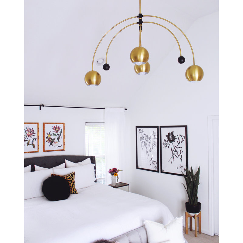 Mason Sputnik Modern Linear Chandelier, Aged Brass, 6