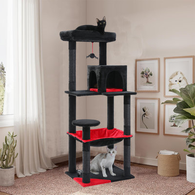 Gothic Luxury Cat Tree with Coffin Bed, Oversized Hammock, Sisal Scratching Post, Halloween Theme, Ardelia