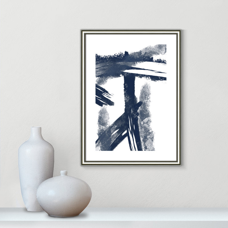 Bleu marine frappant les coutures 1 - reproduction d'art, H 23 po x l 17 po x P 0,88 po, Papier avec cadre argenté
