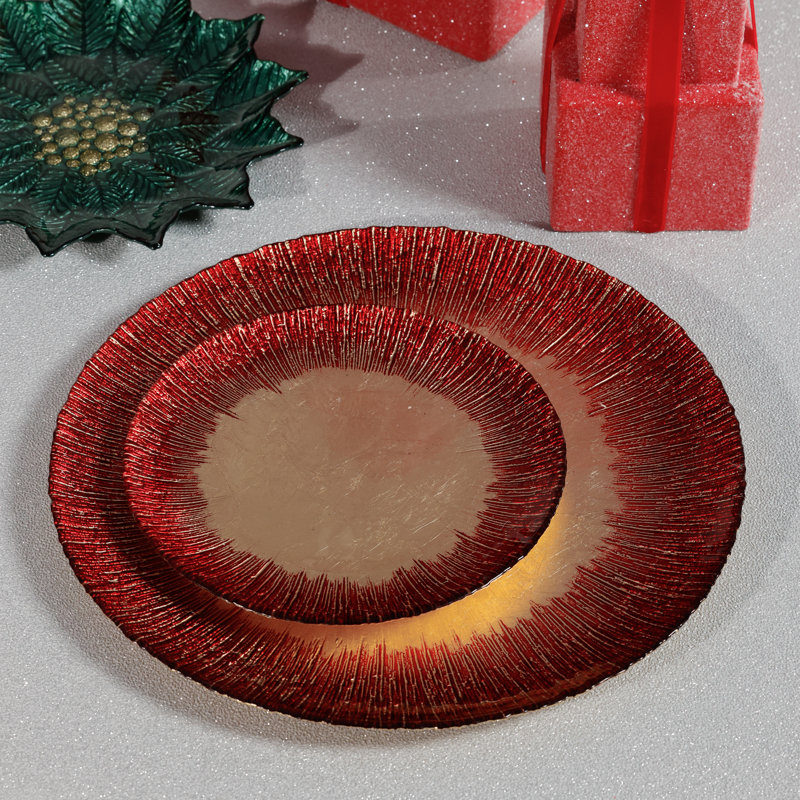 Assiettes à dîner célestes en verre, ensemble de 6, Doré / rouge
